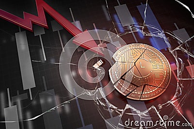 Shiny golden CHRONO LOGIC cryptocurrency coin broken on negative chart crash baisse falling lost deficit 3d rendering Stock Photo