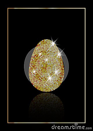 Shiny golden egg with luxury gold texure. Vector Happy Easter, Greeting, Invitation Cute Card. Vector Illustration