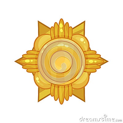 Cartoon shiny golden military medal or badge for bravery or valor in flat style, victory reward Vector Illustration