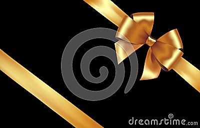 Shiny golden satin ribbon. Vector gold bow for design discount card Vector Illustration