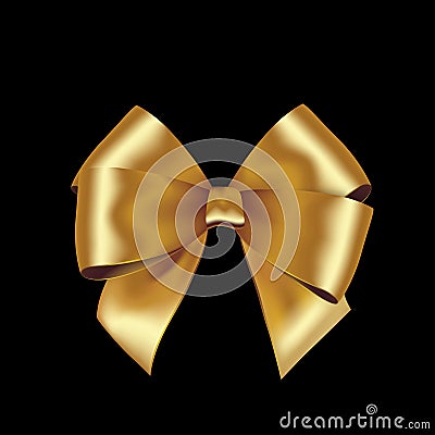 Shiny golden satin ribbon on white background. Vector Illustration