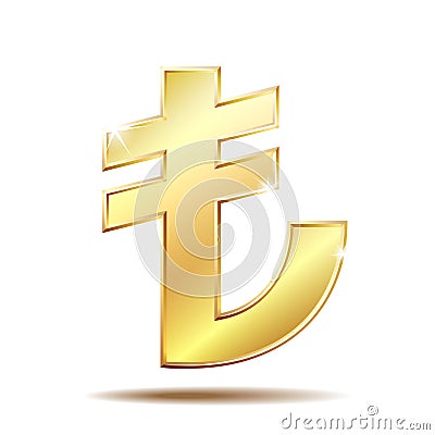 Shiny golden Turkish Lira Sign. Vector Illustration