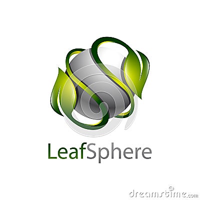 Shiny green Leaf sphere logo concept design template Vector Illustration