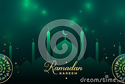 Shiny green ramadan kareem eid festival greeting design Vector Illustration