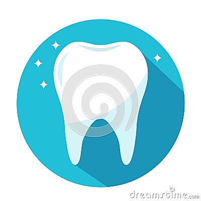 Shiny healthy tooth in blue circle. dentistry concept vector Vector Illustration
