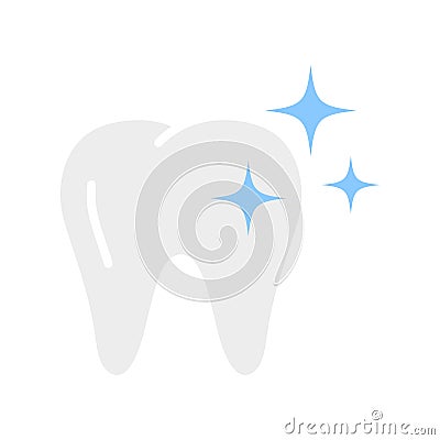 Shiny, healthy tooth. Healthy tooth with glowing effect, teeth whitening concept Vector Illustration