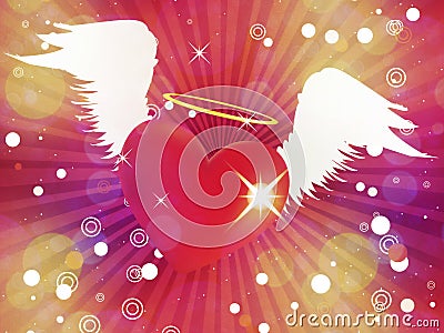 Shiny heart with angel wings Stock Photo