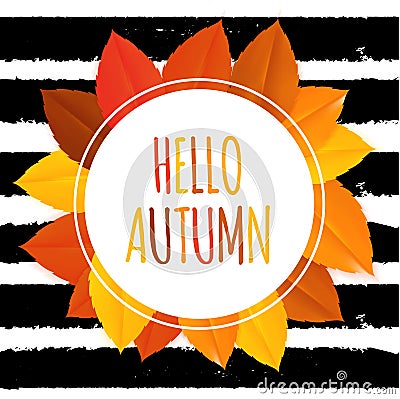 Shiny Hello Autumn Natural Leaves Background. Vector Illustration Vector Illustration