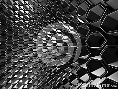 Shiny Hexagon Pattern Dark Metallic Silver Background Stock Photo