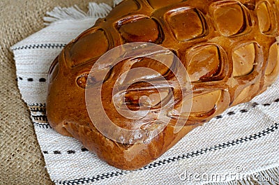 Shiny homemade apple loaf close-up Stock Photo