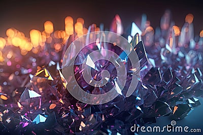 Shiny iridescent crystal glass prisms with color spectrum rays abstract background. Generative AI Stock Photo