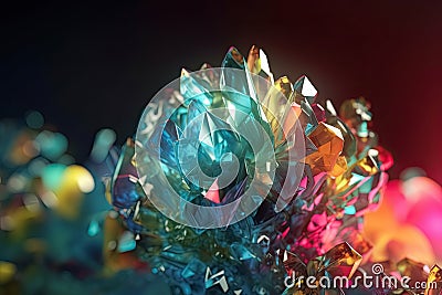 Shiny iridescent crystal glass prisms with color spectrum rays abstract background. Generative AI Stock Photo