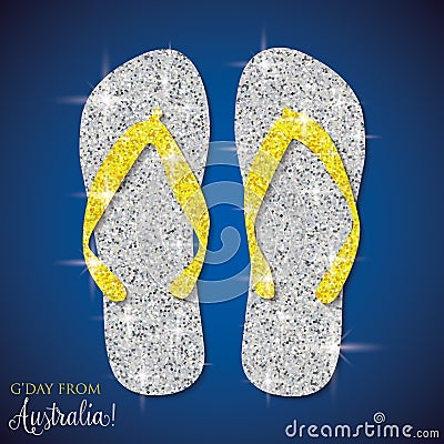 Shiny iridescent glitter Australian thongs flip flops Stock Photo