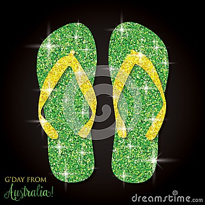 Shiny iridescent glitter Australian thongs flip flops Vector Illustration