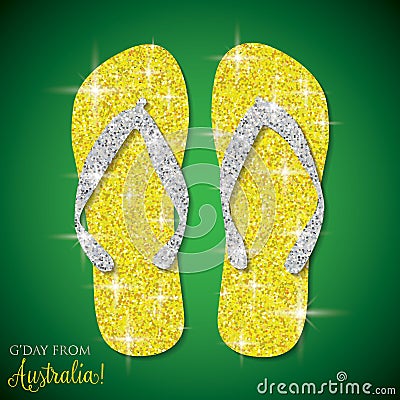 Shiny iridescent glitter Australian thongs flip flops Vector Illustration