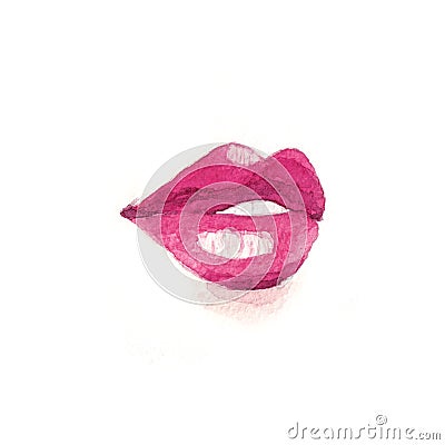 Shiny lips bite three quarters. Makeup with pink lipstick. Stock Photo