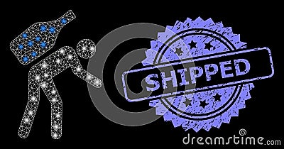 Distress Shipped Stamp and Bright Web Network Wine Courier with Lightspots Vector Illustration
