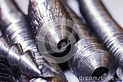 Shiny metal shaves after drilling Stock Photo