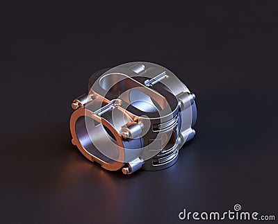 Shiny metal mechanical spare small part of machine in machinery and automotive industry, 3d rendering, isometric Stock Photo