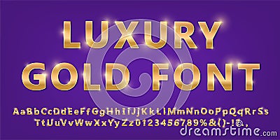 Shiny modern gold font isolated on violet Vector Illustration