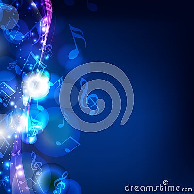 Shiny musical notes on blue background. Stock Photo