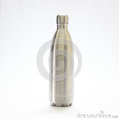 shiny non-corrosive steel flask in a white background Stock Photo