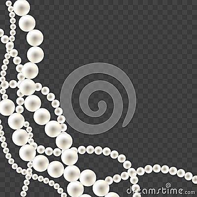 Shiny oyster pearls for luxury accessories. Vector pearl necklace on transparent background Vector Illustration