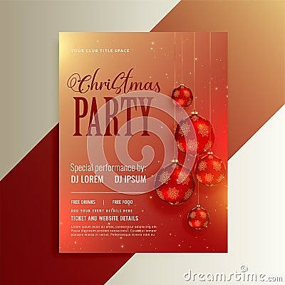Shiny party flyer with red christmas balls Vector Illustration