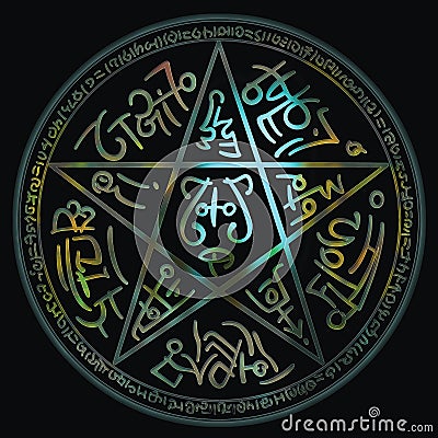 Shiny Pentagram emblem Stock Photo