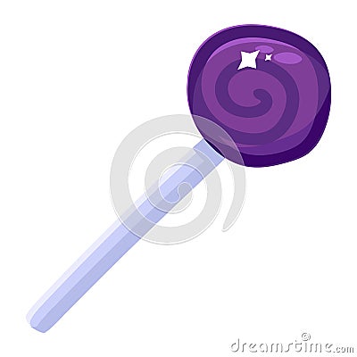 Shiny purple candy cane on stick cartoon icon Cartoon Illustration