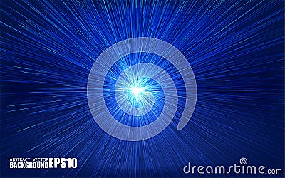 Shiny radial burst with linear particles. Vector absrtact illustration. Blue background with explosion. Shiny light rays Vector Illustration