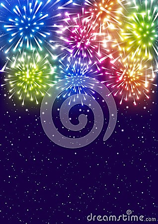 Shiny rainbow fireworks on starry sky background for Your design Vector Illustration