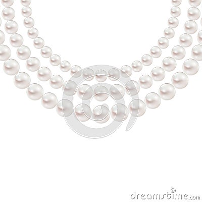 Shiny realistic Pearl necklace isolated on white background Vector Illustration