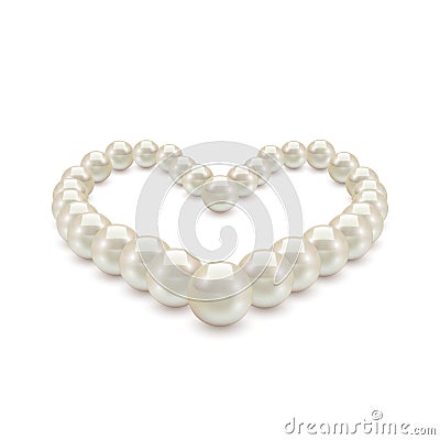 Shiny realistic Pearl necklace in the shape of heart on white background Vector Illustration