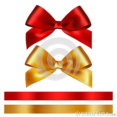 Shiny red and gold satin ribbon on white background Vector Illustration