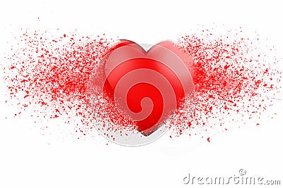 Shiny red heart exploding in thousand pieces Stock Photo