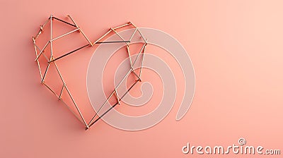 Shiny rose gold heart with geometric facets on a gradient pink surface Stock Photo