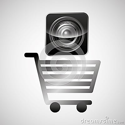 Shiny shopping cart sound speaker online commerce Vector Illustration