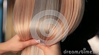 Shiny Silky Blonde Hair Extensions Closeup Stock Footage Video Of Female Salon 171890946