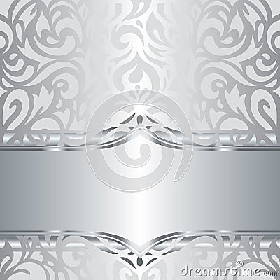 Shiny silver floral holiday vintage invitation background design Stock Photo