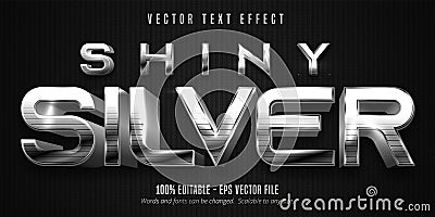 Shiny silver text, metallic style editable text effect Vector Illustration