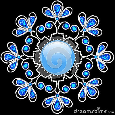 Shiny snowflake made of precious stones on black background Vector Illustration