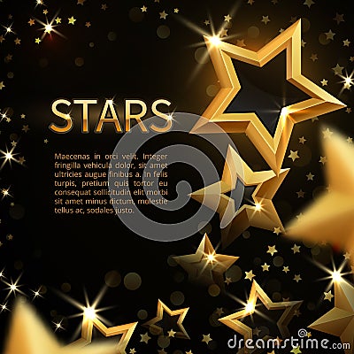 Shiny sparkling gold stars on black abstract holiday magic vector background Vector Illustration