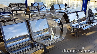 Shiny Stainless Steel Seats Stock Photo