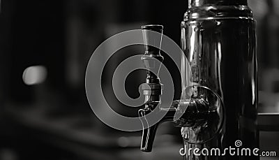 Shiny stainless steel faucet pours fresh beer in monochrome brewery generated by AI Stock Photo