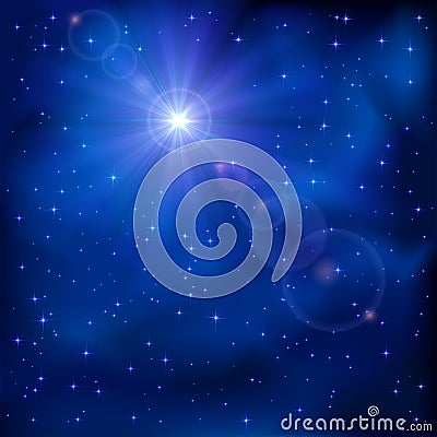 Shiny star on night sky Vector Illustration