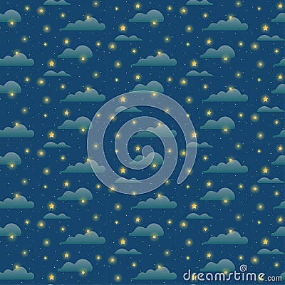 Shiny stars with clouds seamless pattern. Magic starry sky. Outer space. Vector illustration Vector Illustration
