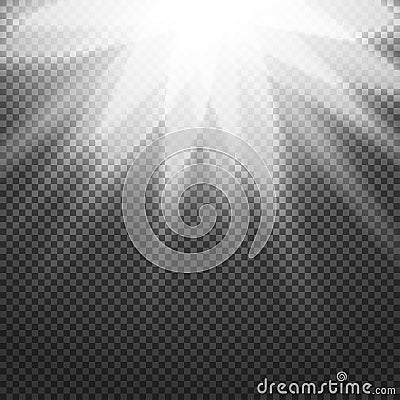 Shiny sunburst of sunbeams on the abstract sunshine background and transparency. Vector Illustration