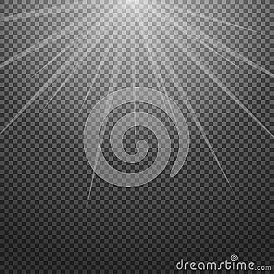 Shiny sunburst of sunbeams on the abstract sunshine background and transparency. Vector Illustration