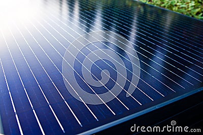 Shiny surface of new solar panels outdoors Stock Photo